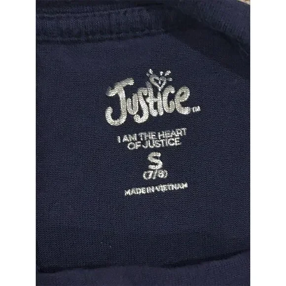 Justice Girls Long Sleeve Graphic Top Blue Twist Back Size S Peace - Picture 3 of 5